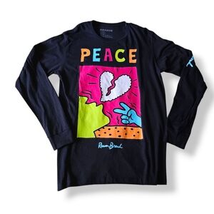 Reason Black Multicolored Peace Graphic Long Sleeve Tee Size Large